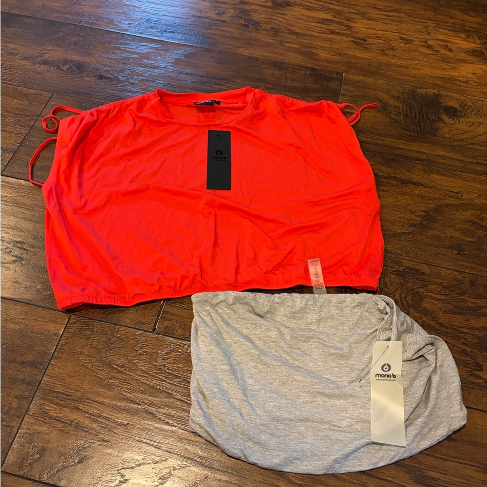Mono B Red Crop Top and Gray Bandeau style top. Both Large NWT